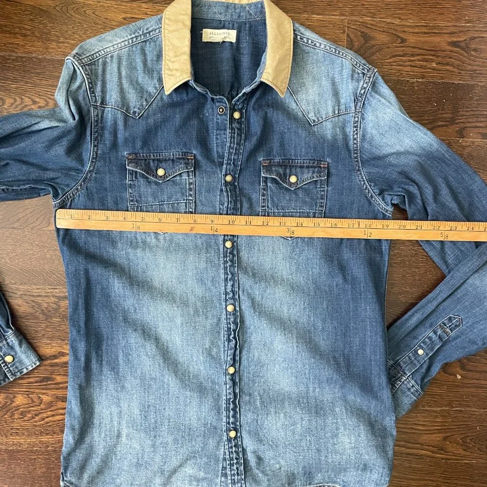 Men's All Saints Snap Buttons denim shirt with corduroy collar-Size S - Picture 7 of 9
